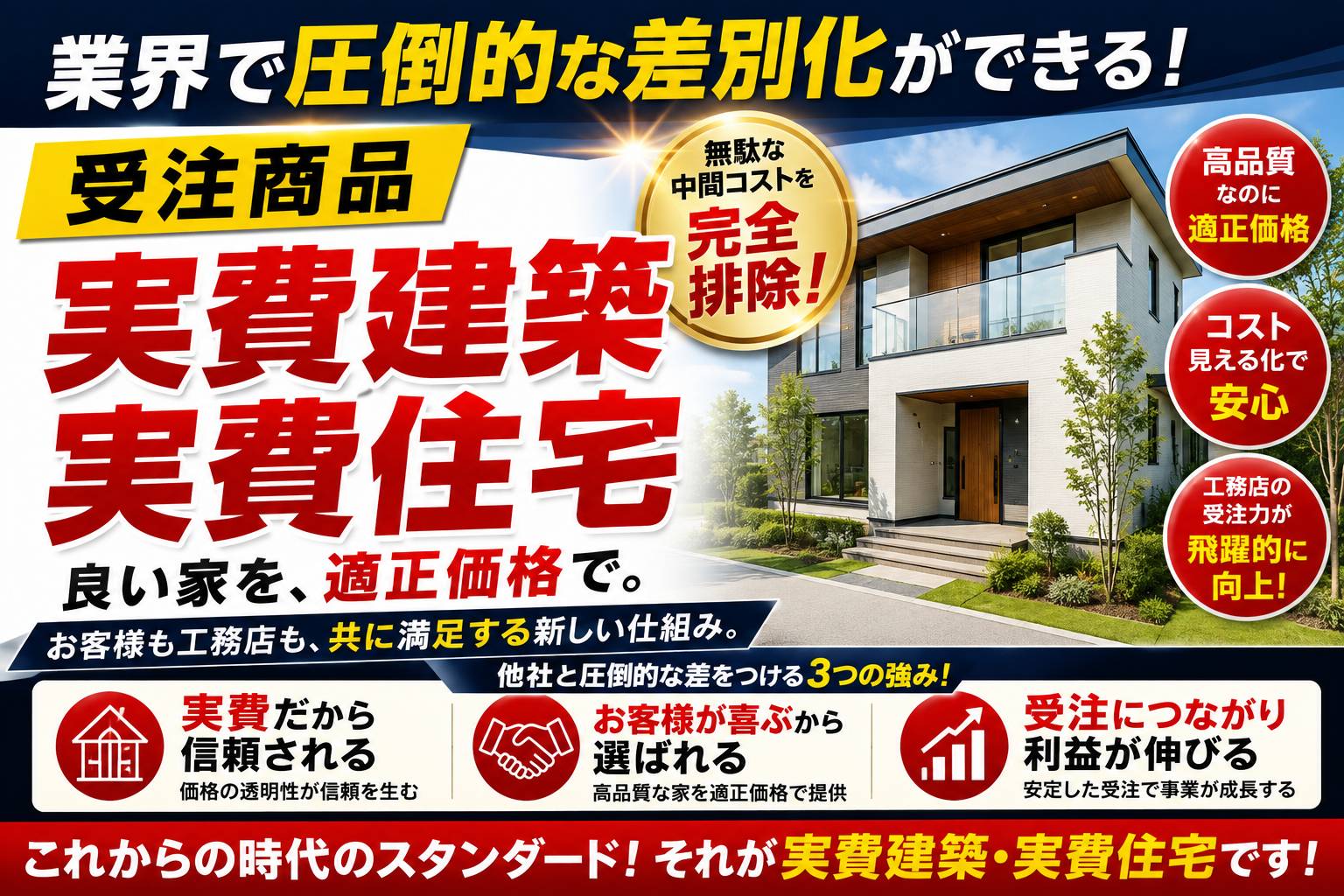 実費建築や実費住宅：他社より500万円から1500万円安く理想のマイホームが実現